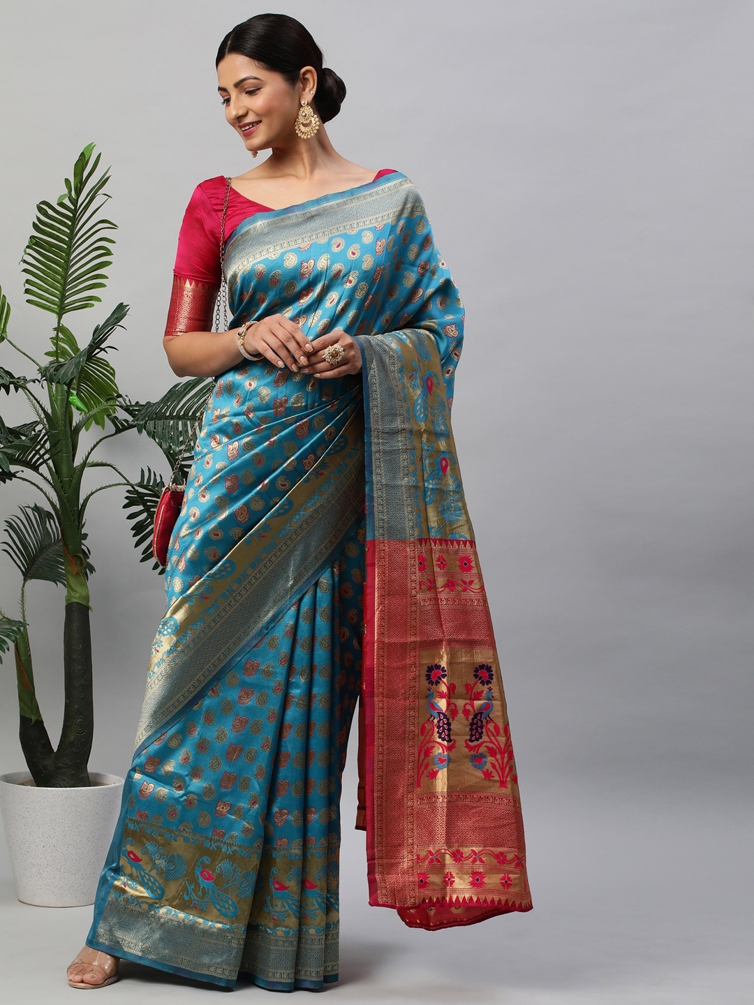 

Mitera Woven Design Zari Kanjeevaram Saree, Blue