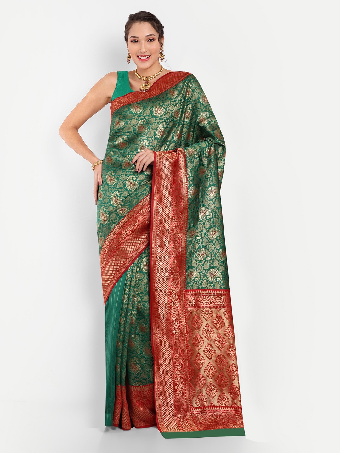 

Areca Designer Paisely Woven Design Zari Banarasi Saree, Green