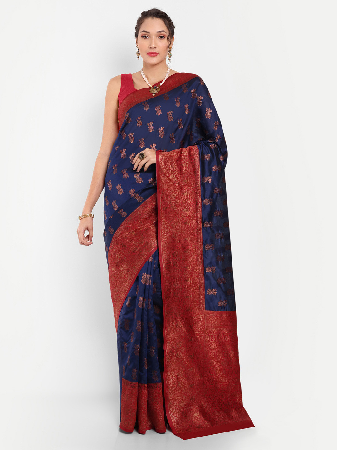 

Areca Designer Ethnic Motifs Woven Design Zari Kanjeevaram Saree, Navy blue