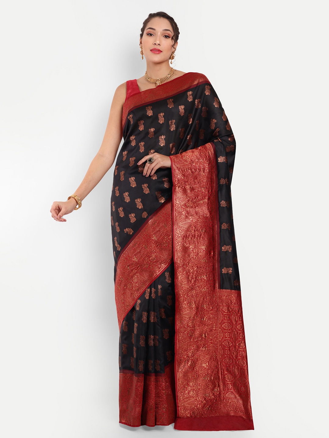 

Areca Designer Ethnic Motifs Woven Design Zari Kanjeevaram Saree, Black