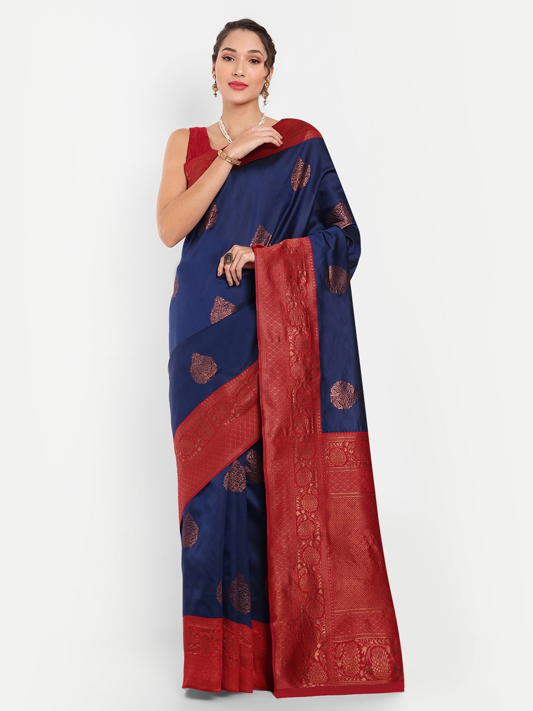 

Areca Designer Ethnic Motifs Woven Design Zari Banarasi Saree, Navy blue