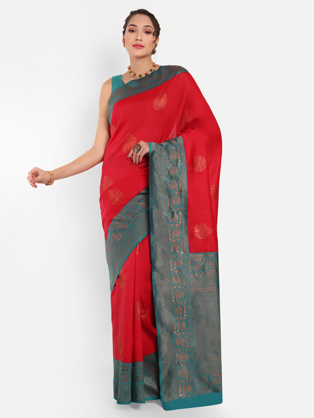 

Areca Designer Ethnic Motifs Woven Design Zari Banarasi Saree, Red
