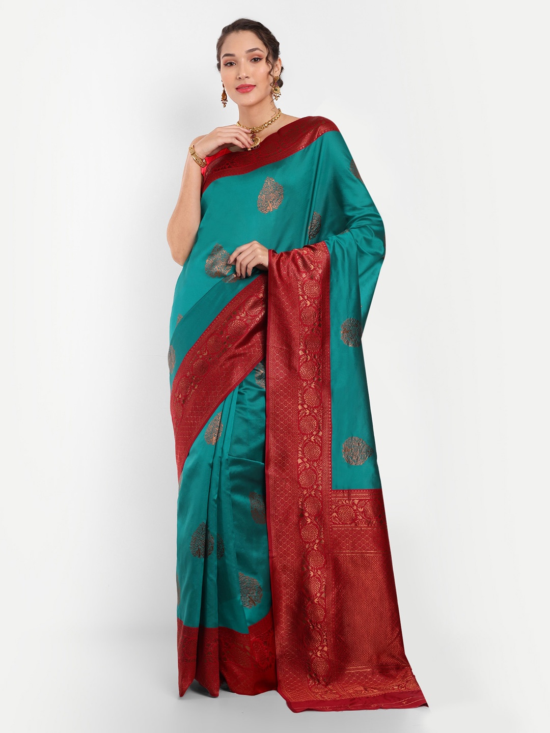 

Areca Designer Ethnic Motifs Woven Design Zari Banarasi Saree, Teal