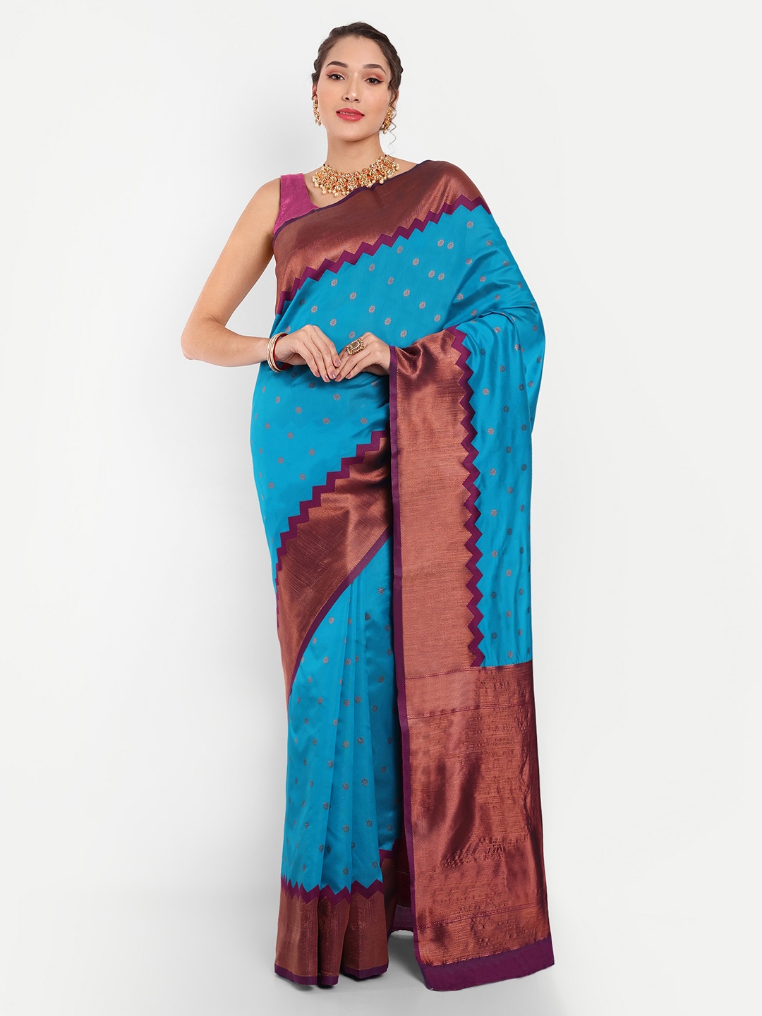 

Areca Designer Ethnic Motifs Woven Design Zari Banarasi Saree, Turquoise blue
