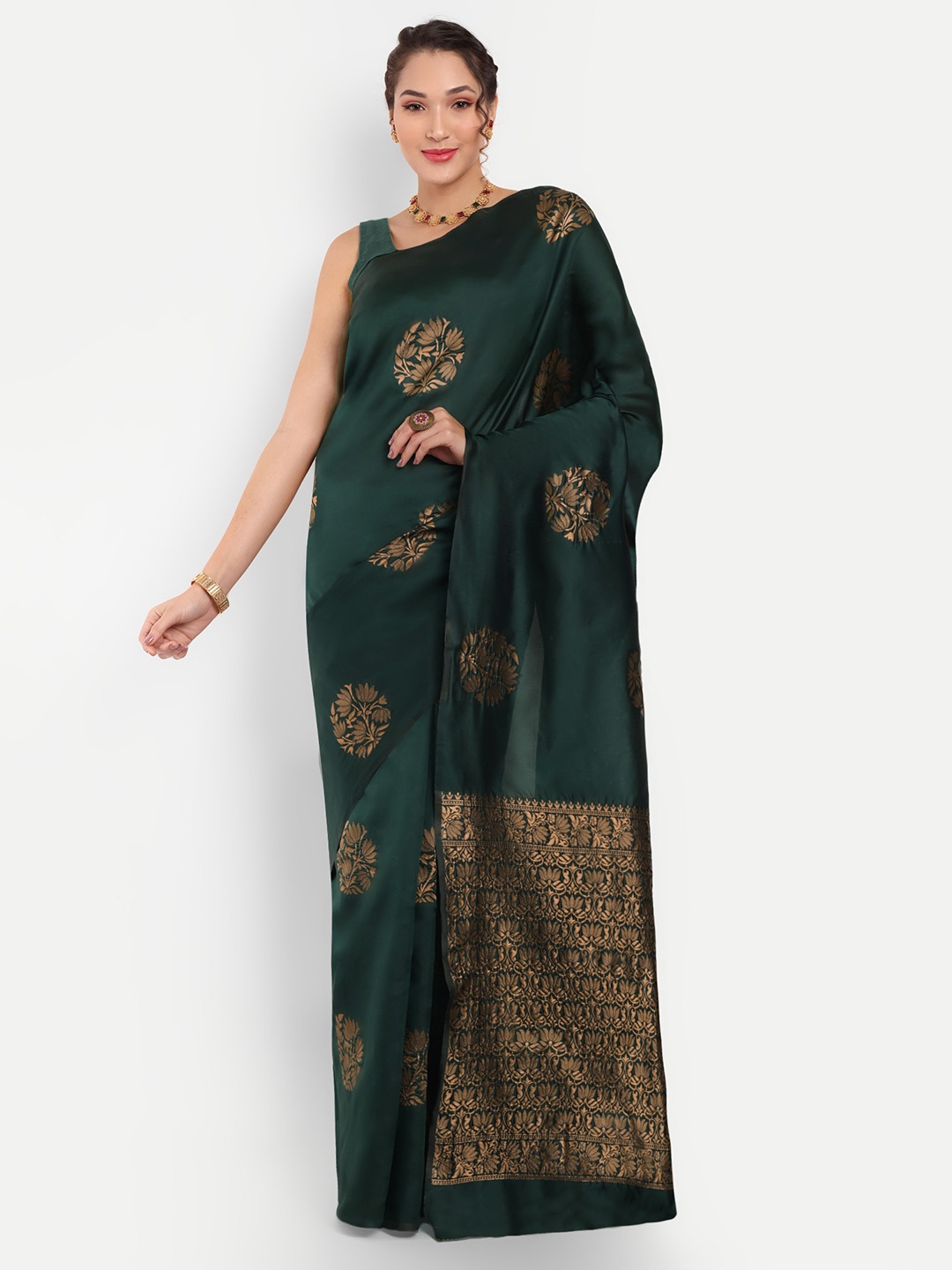 

Areca Designer Floral Woven Design Zari Banarasi Saree, Green
