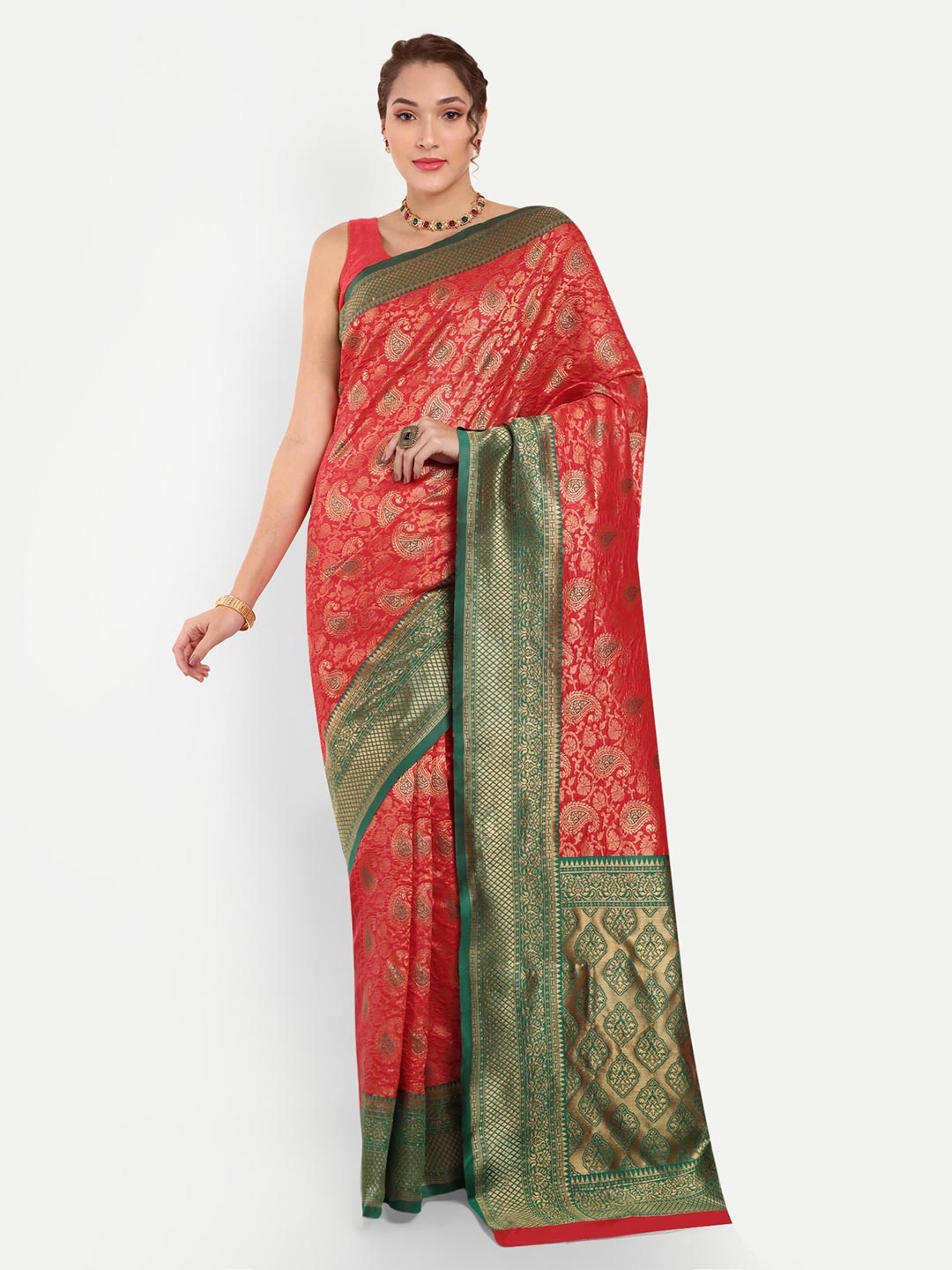 

Areca Designer Paisley Woven Design Zari Banarasi Saree, Red