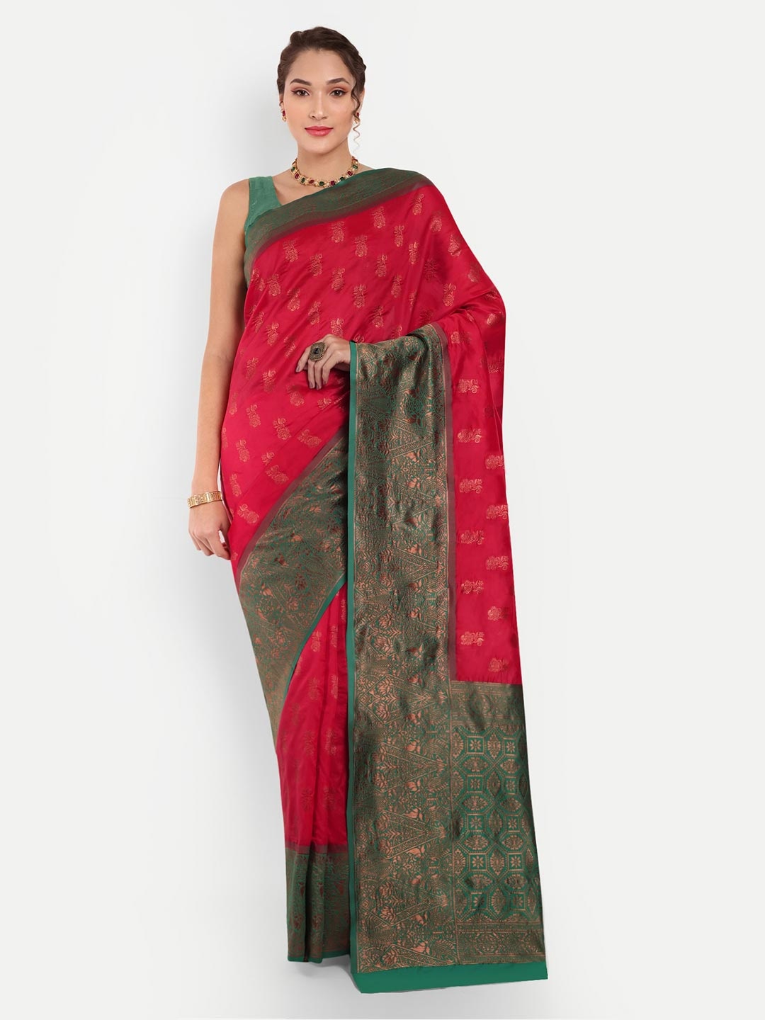 

Areca Designer Ethnic Motifs Woven Design Zari Kanjeevaram Saree, Red