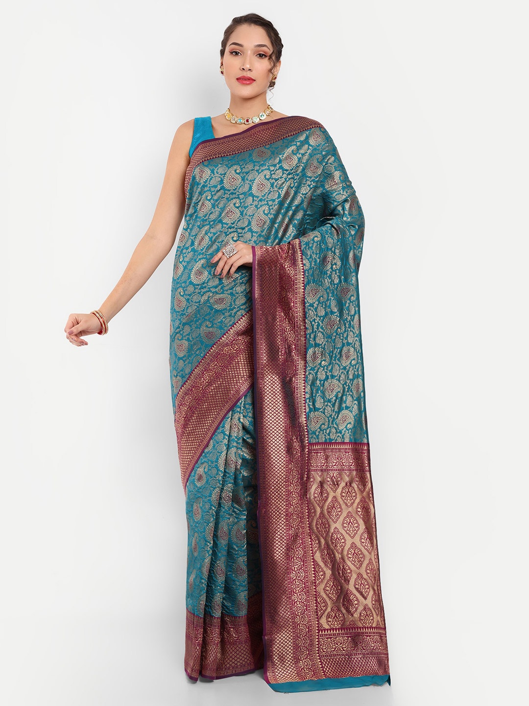 

Areca Designer Paisley Woven Design Zari Banarasi Saree, Blue