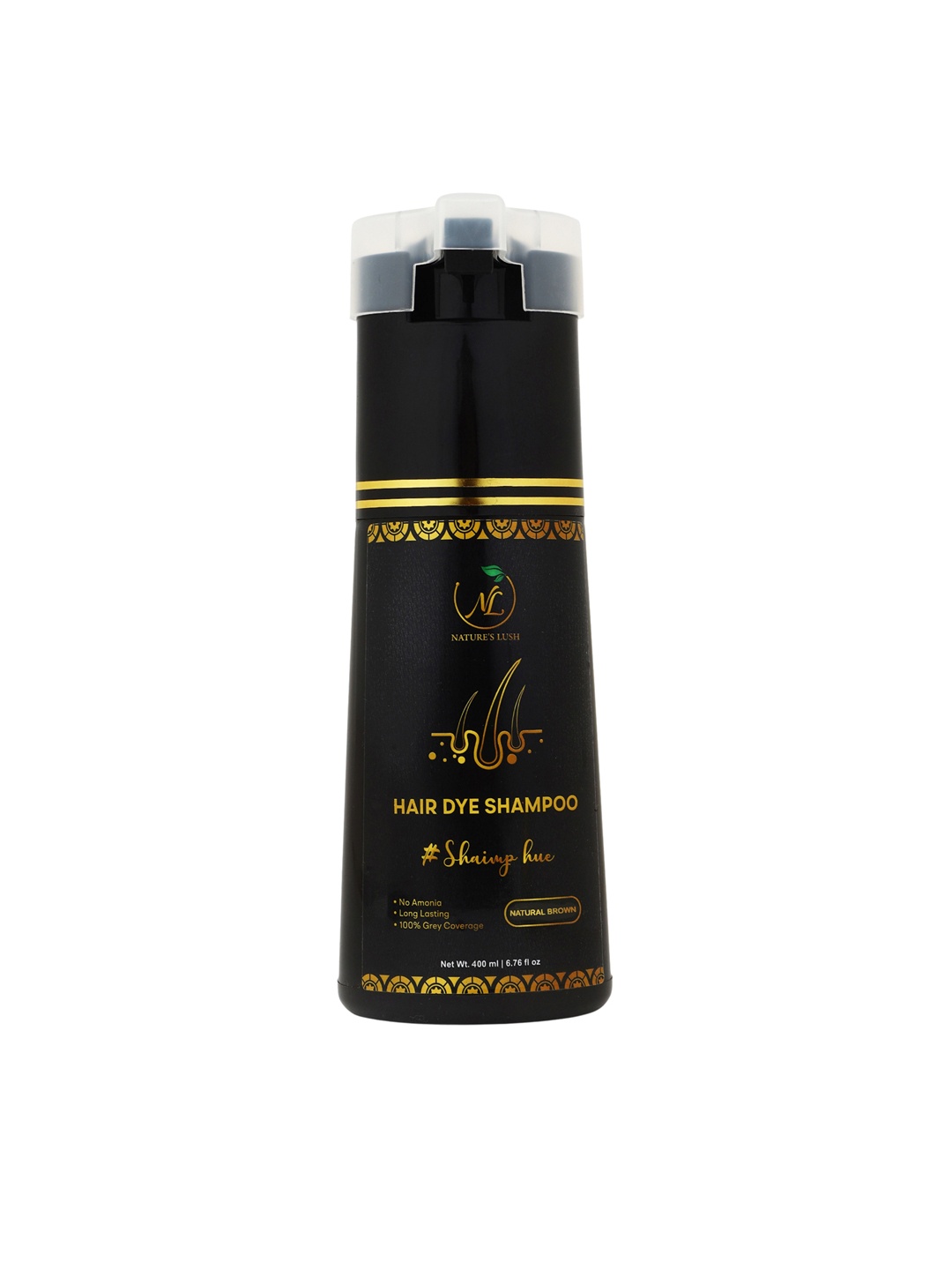 

NATURE's LUSH Shaimp Hue Hair Dye Long Lasting Shampoo Enriched With Almond Oil - 400ml, Brown