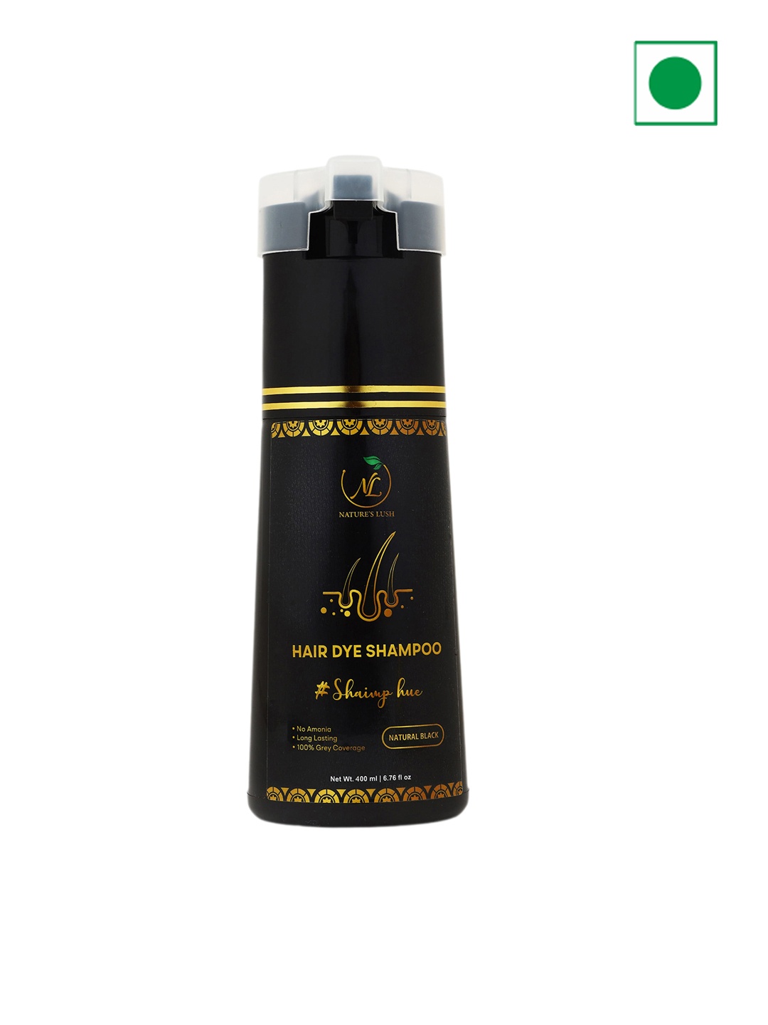 

NATURE's LUSH Shaimp Hue No Ammonia Hair Dye Shampoo with Almond Oil 400ml - Natural Black