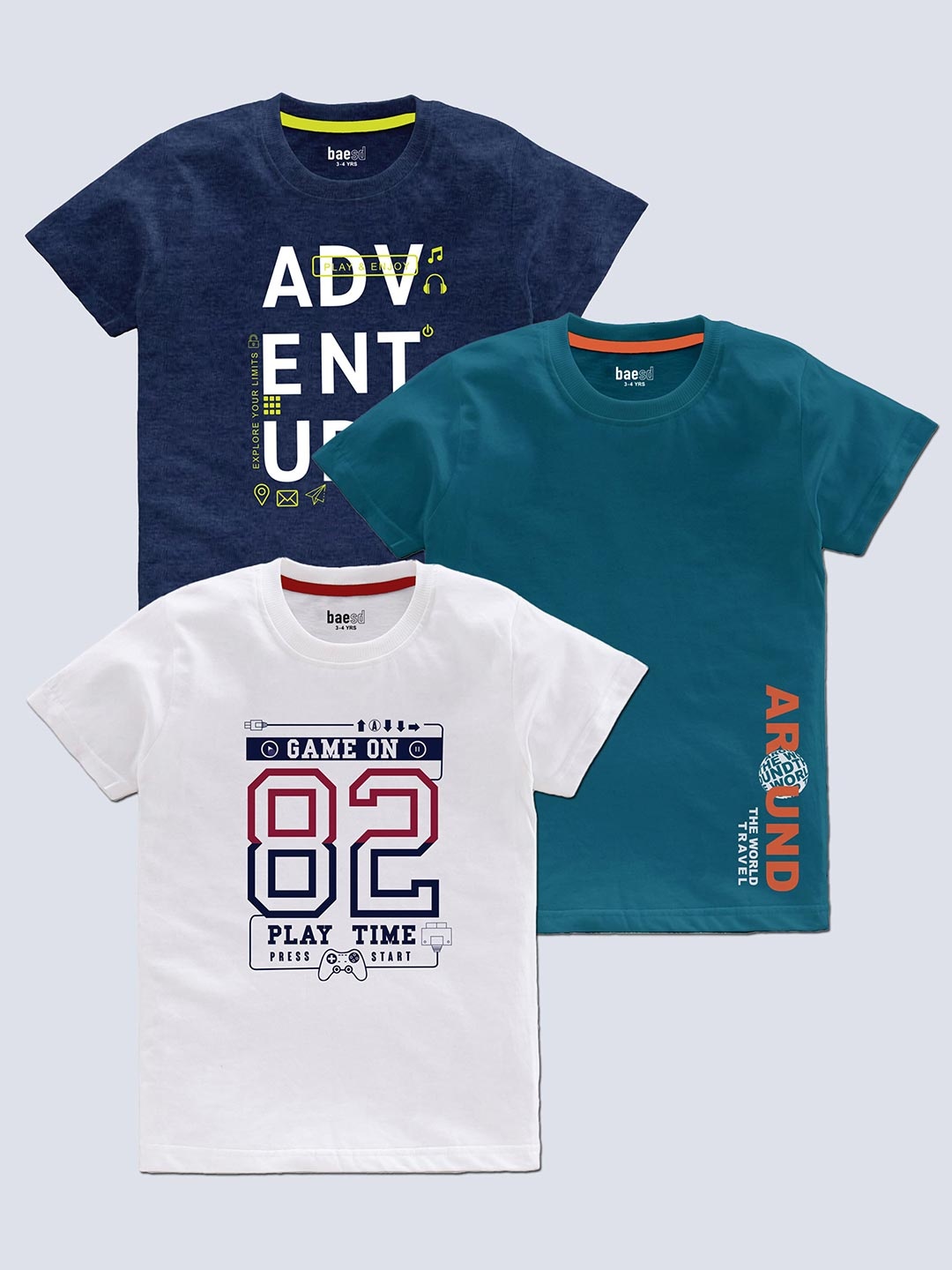 

BAESD Boys Pack Of 3 Typography Printed T-shirt, White