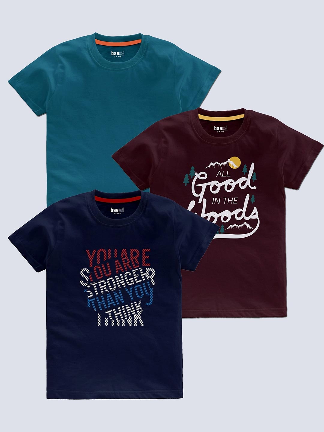 BAESD Boys Pack Of 3 Typography Printed T-shirt, Navy blue