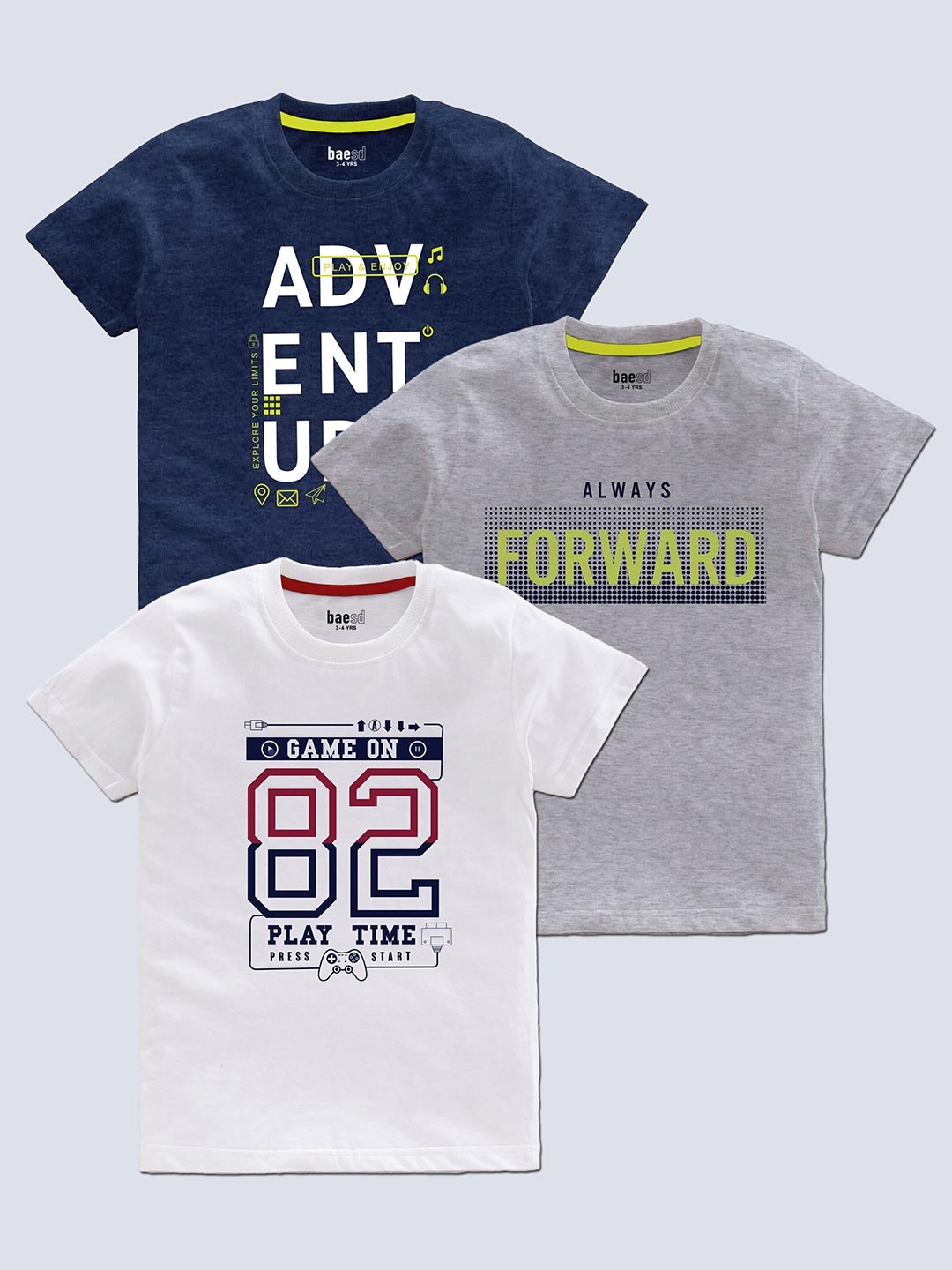 

BAESD Boys Pack Of 3 Typography Printed T-shirt, White