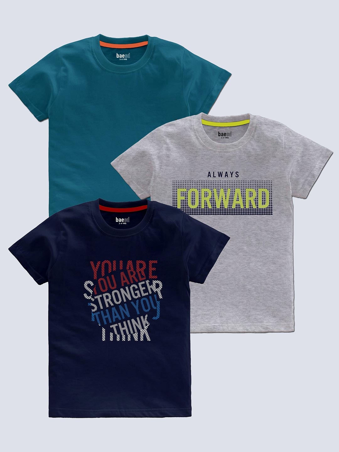 

BAESD Boys Pack Of 3 Typography Printed T-shirt, Navy blue