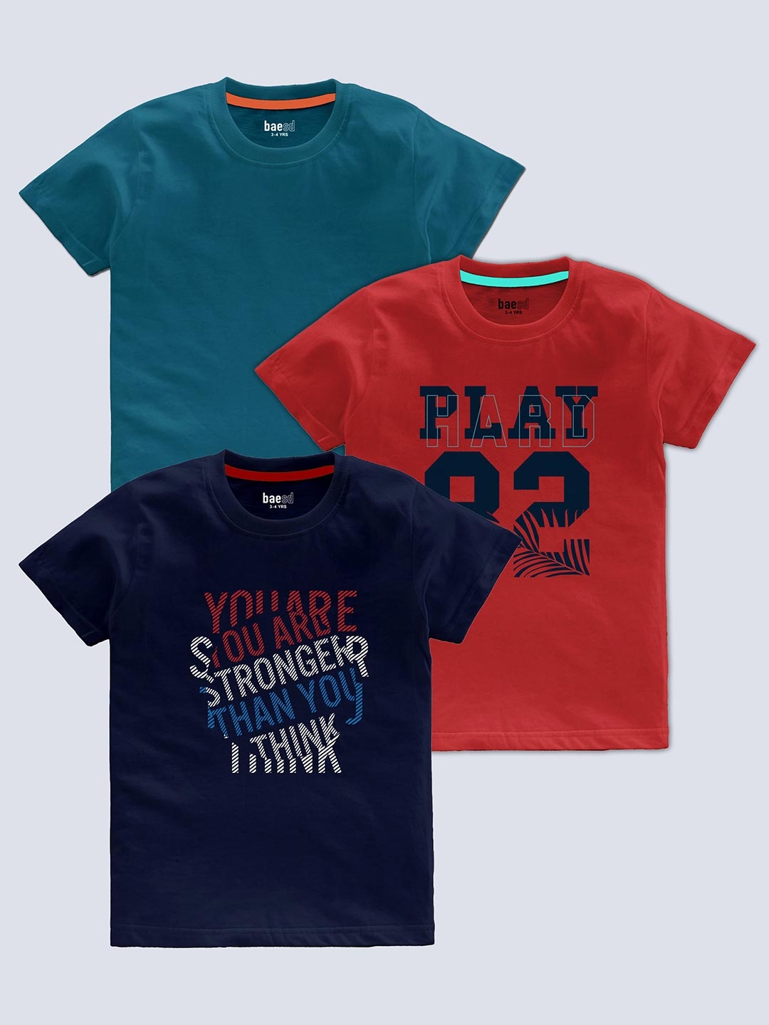 

BAESD Boys Pack Of 3 Typography Printed T-shirt, Navy blue