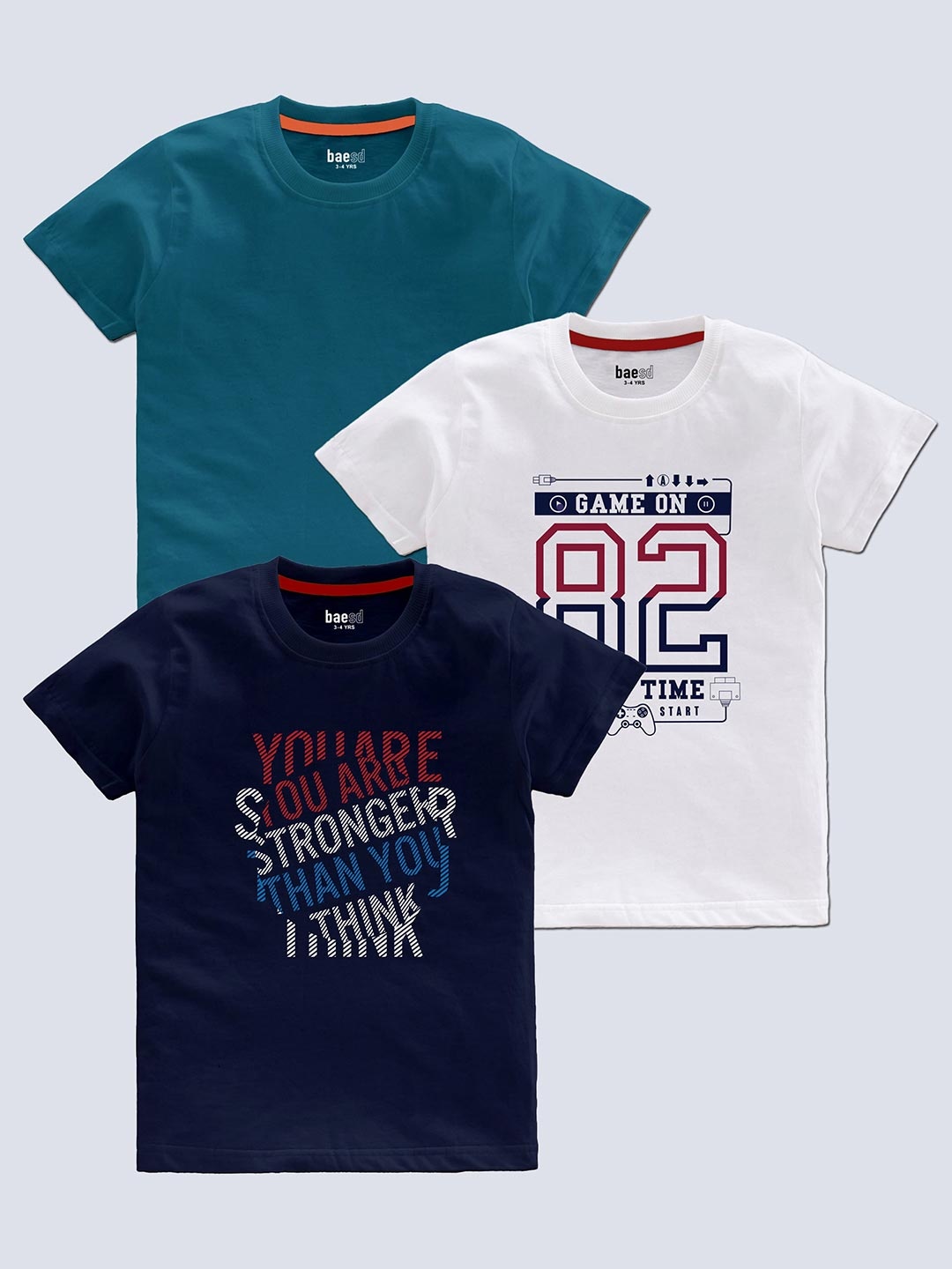 

BAESD Boys Pack Of 3 Typography Printed T-shirt, Navy blue