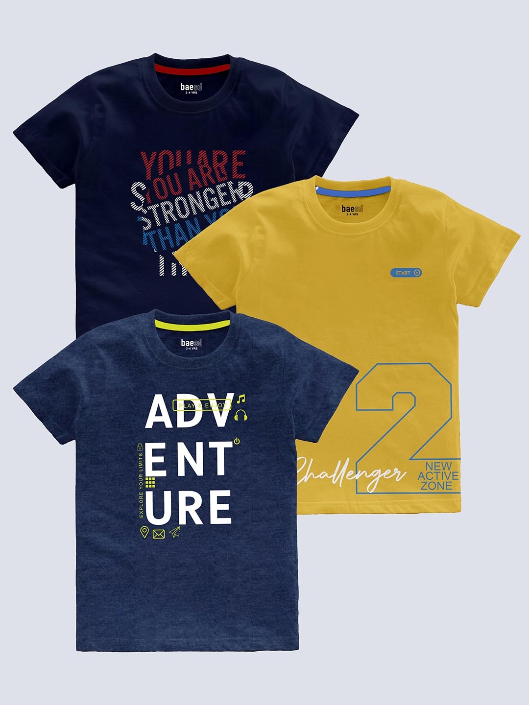 

BAESD Boys Pack Of 3 Typography Printed T-shirt, Navy blue