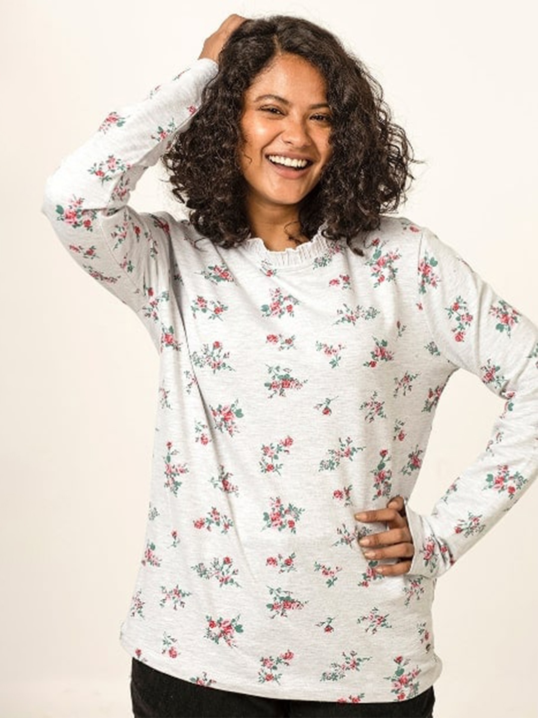 

harbour 9 Floral Printed Cotton Pullover, White