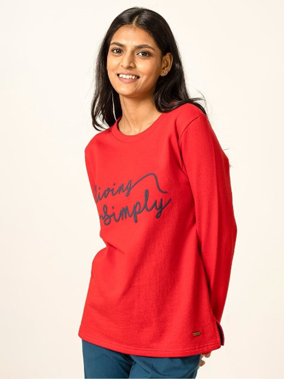 

harbour 9 Typography Embroidered Cotton Pullover, Red