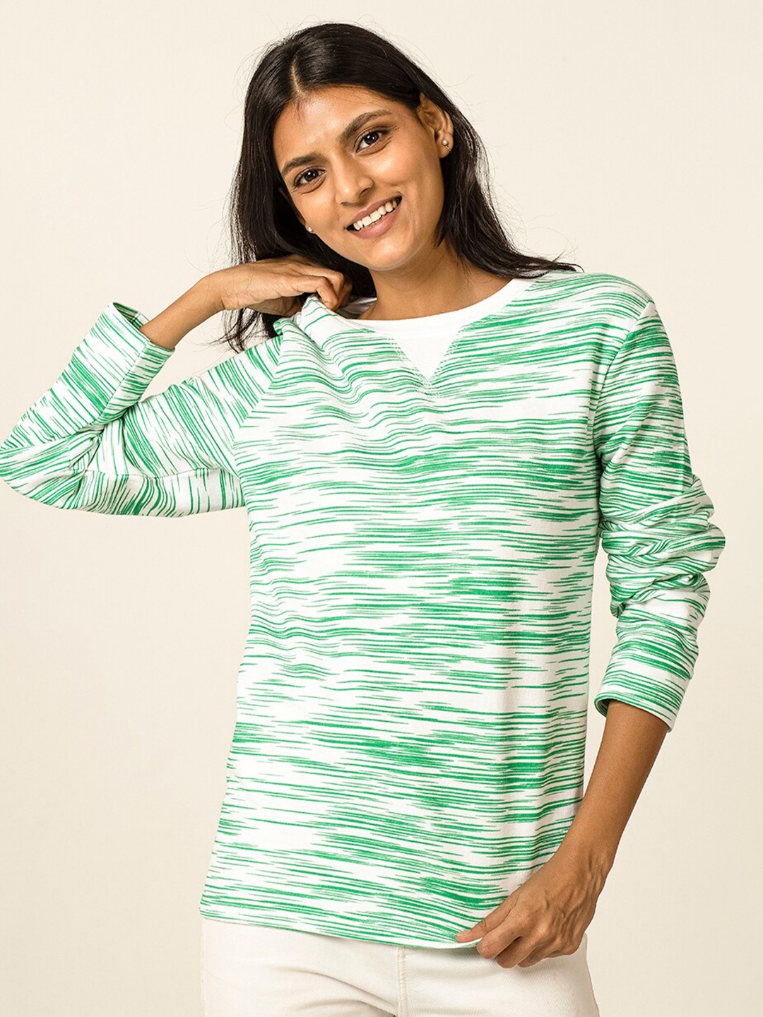 

harbour 9 Striped Pullover Cotton Sweatshirt, Green