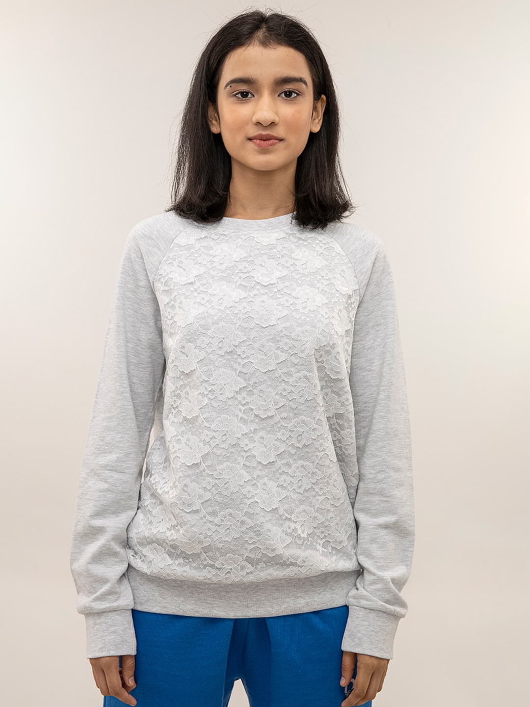 

harbour 9 Self Design Long Sleeves Cotton Pullover, Grey