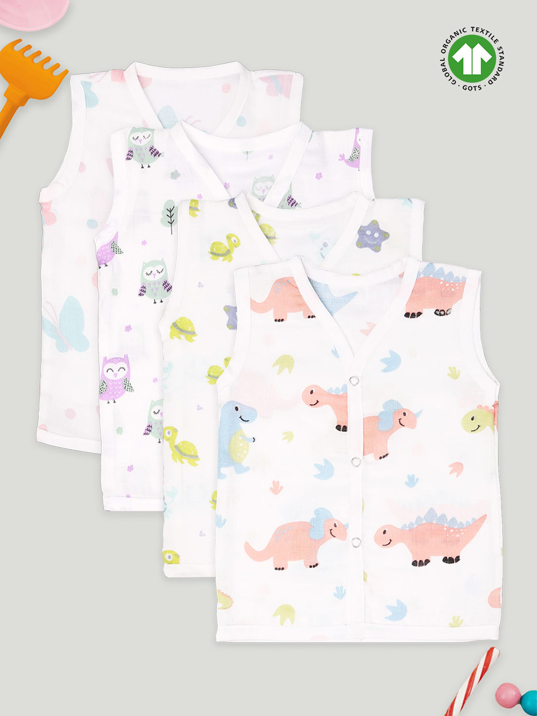 

Kidbea Infants Pack Of 4 Printed Jhablas KB23TOB4_03, White