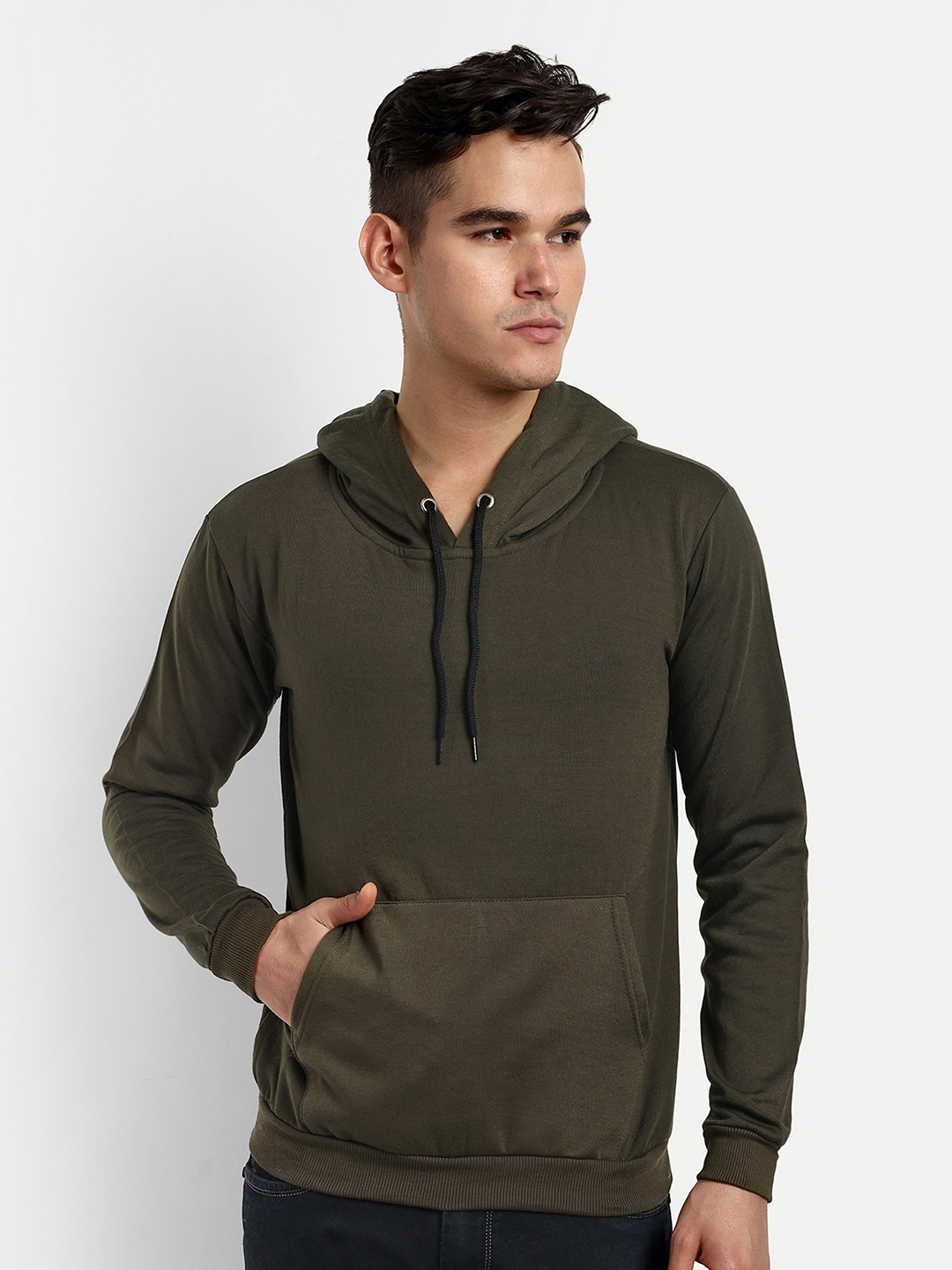 

Divra Clothing Unisex Long Sleeves Fleece Hooded Pullover Sweatshirt, Olive