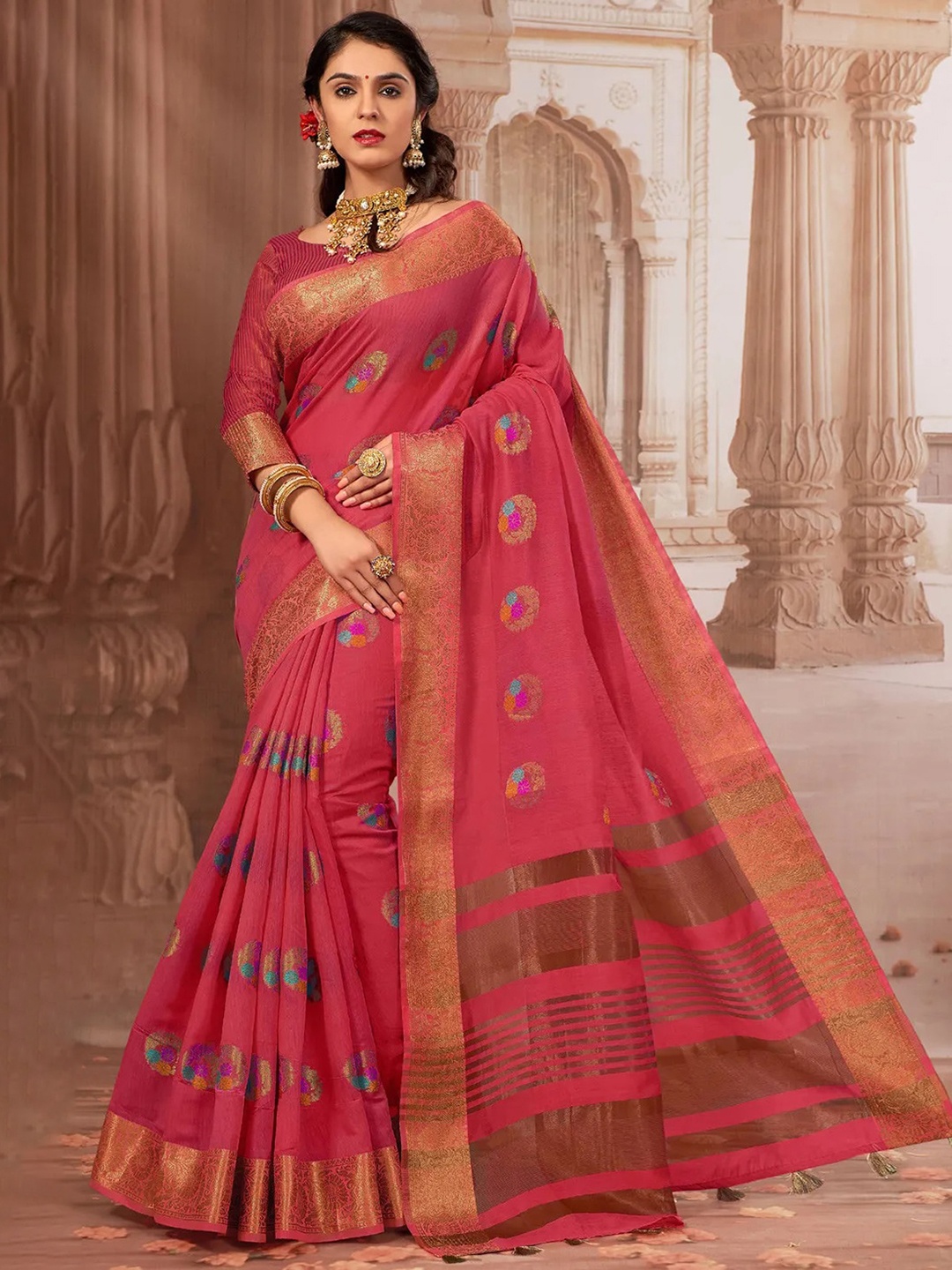 

GAJARAI Ethnic Motifs Woven Design Zari Banarasi Saree, Pink