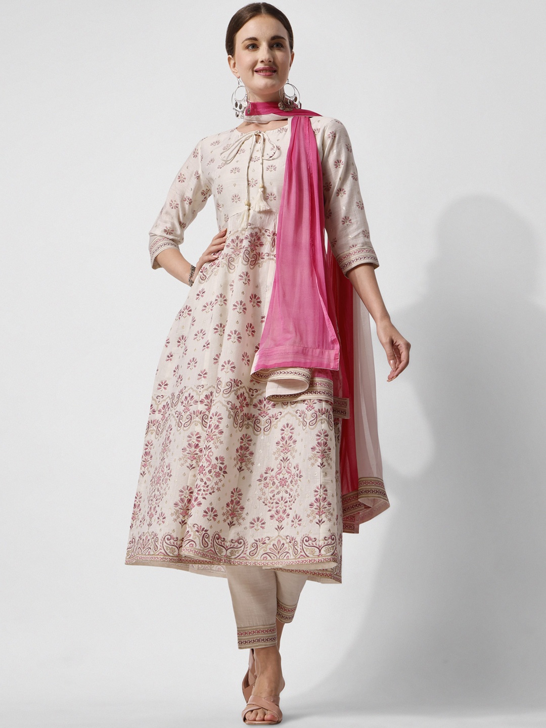 

KALINI Ethnic Motifs Printed Regular Kurta With Trousers & Dupatta, Off white