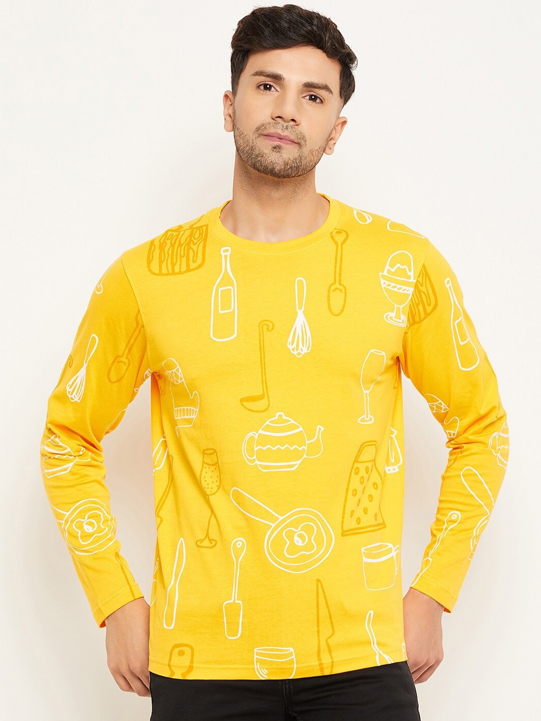 Club York Conversational Printed Round Neck T-shirt, Yellow
