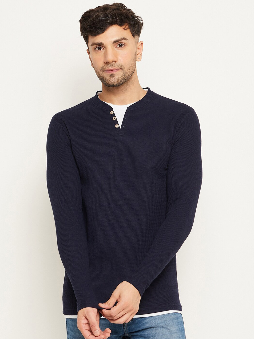 

Club York Henley Neck Cotton T-shirt, Navy blue