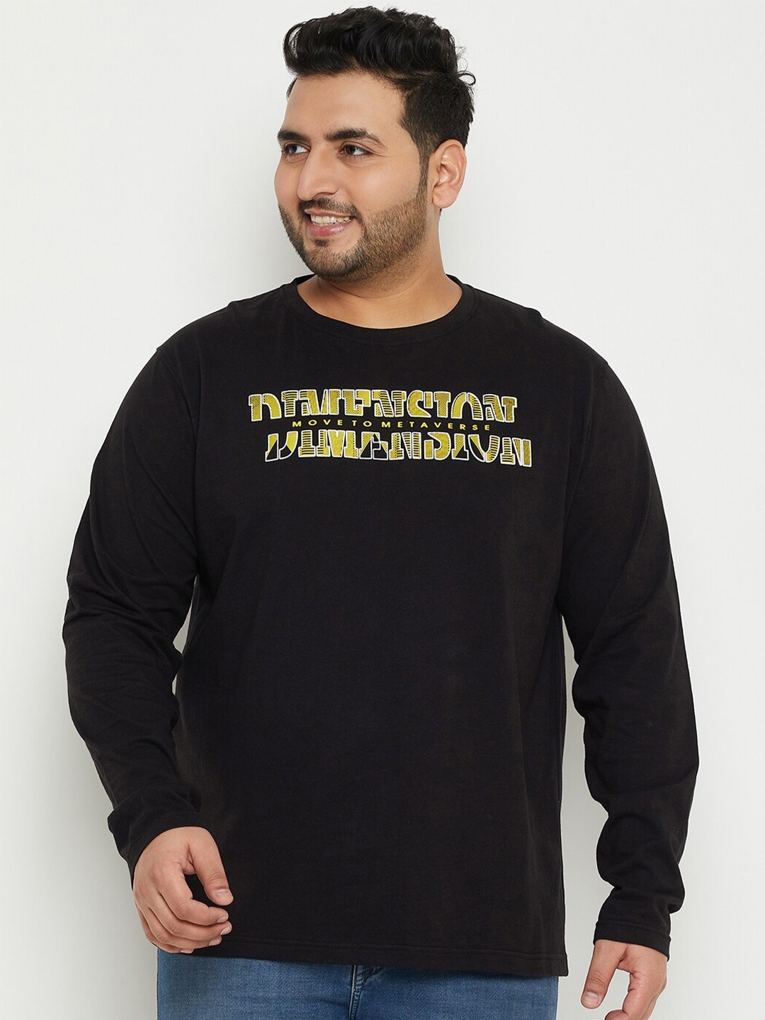Club York Plus Size Typography Printed T-shirt, Black