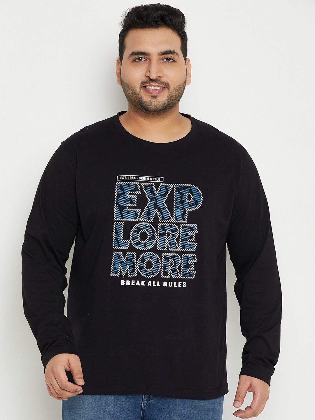 

Club York Plus Size Typography Printed T-shirt, Black