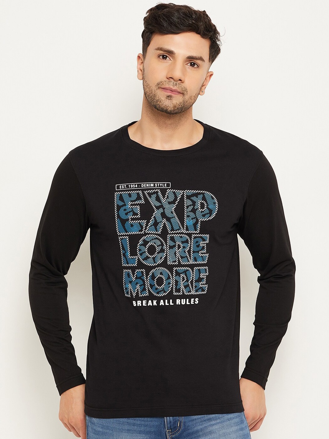 Club York Typography Printed Round Neck T-shirt, Black