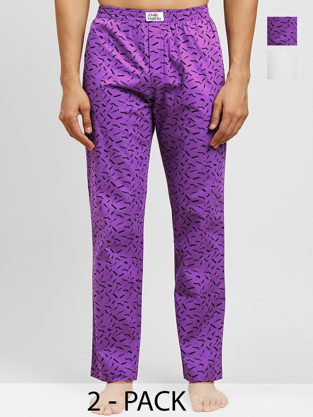 

THE DAILY OUTFITS Men Pack Of 2 Mid-Rise Pure Cotton Lounge Pants, Purple