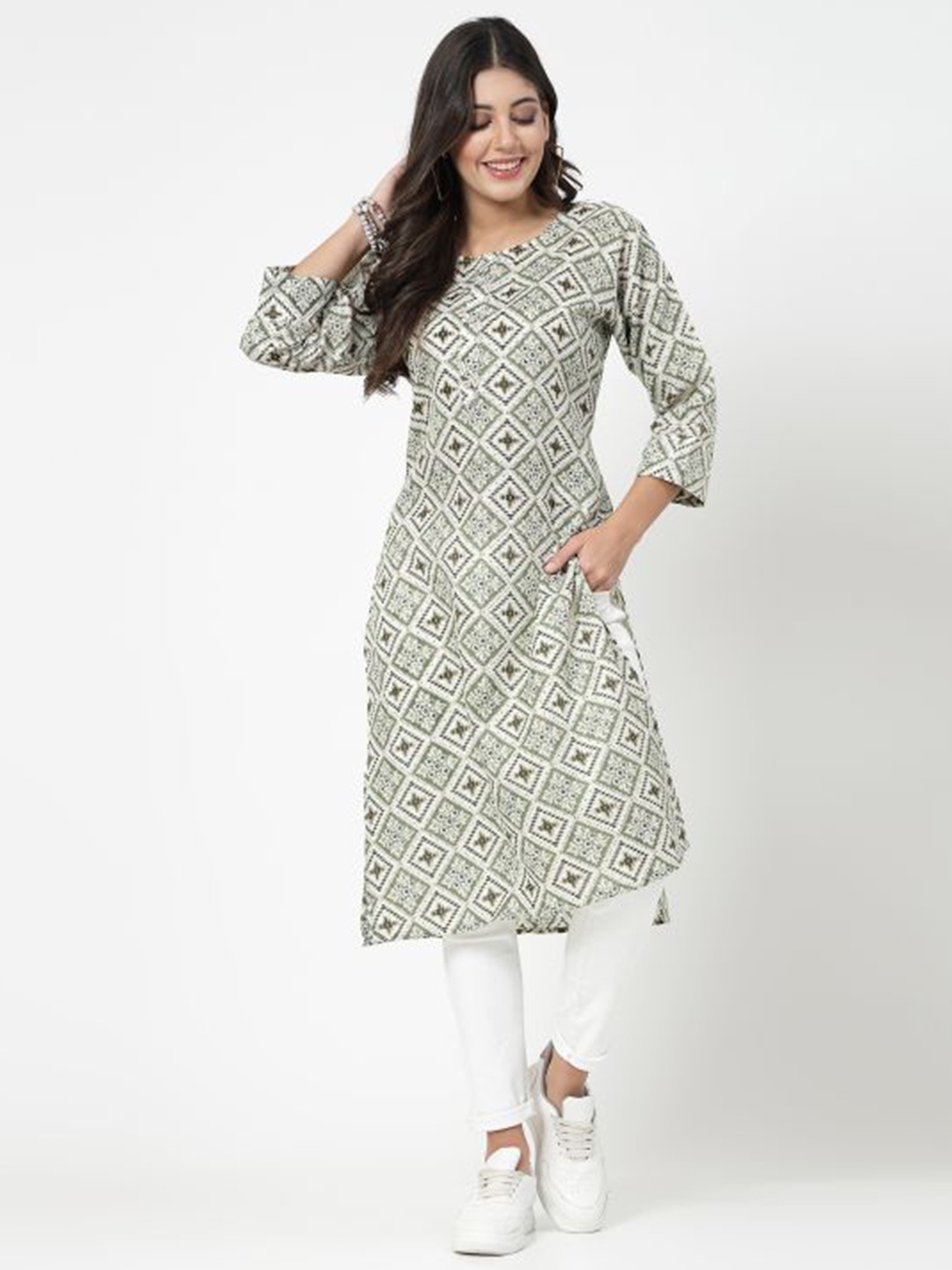 

KALINI Printed Cotton Straight Kurta, Green