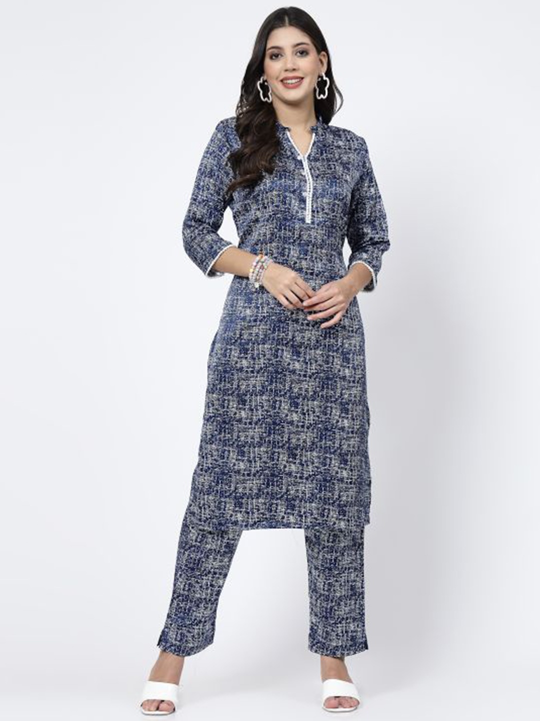 KALINI Abstract Printed Pure Cotton Straight Kurta, Blue
