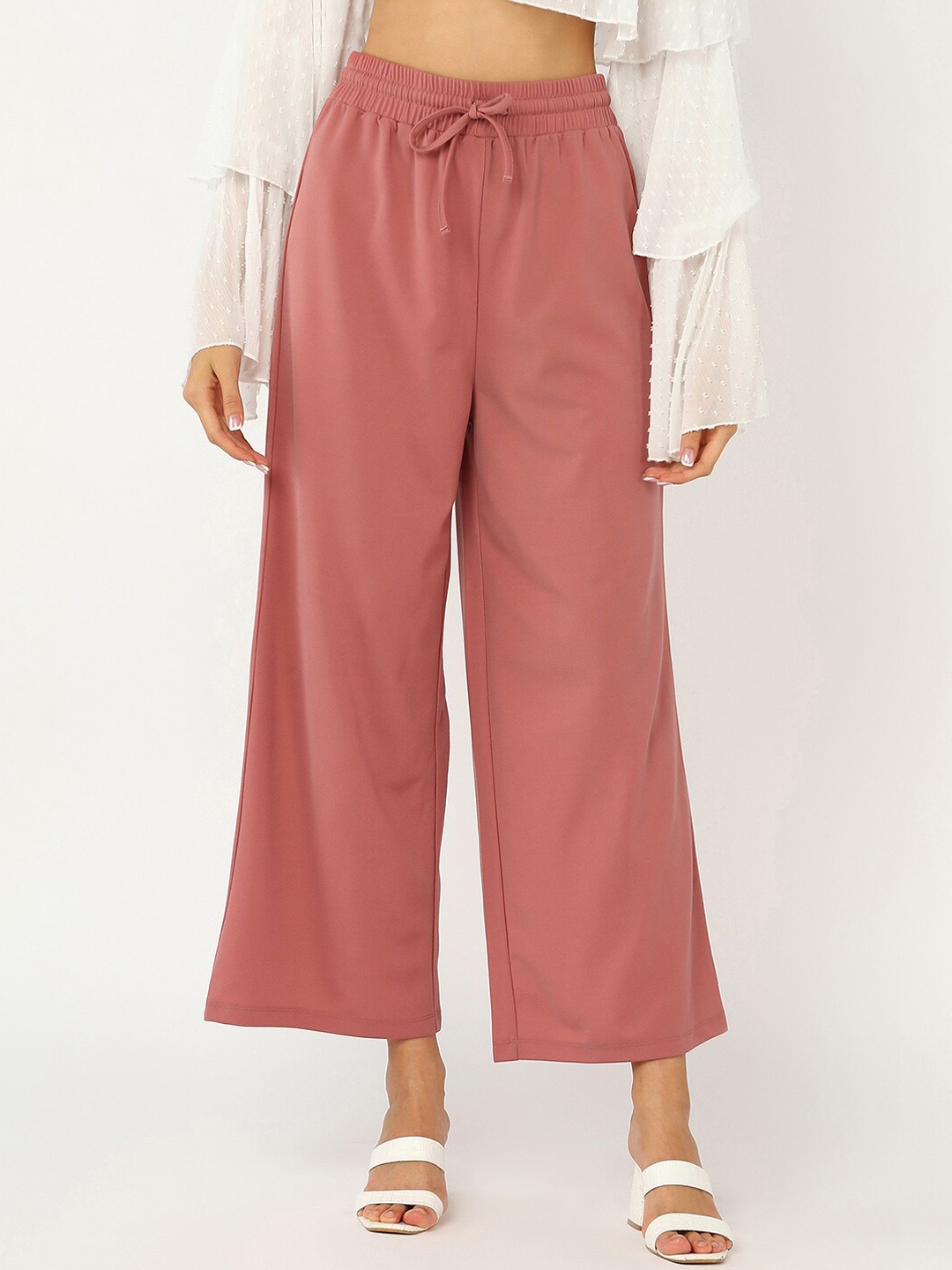 

Mast & Harbour Pink Women High-Rise Flared Fit Trouser