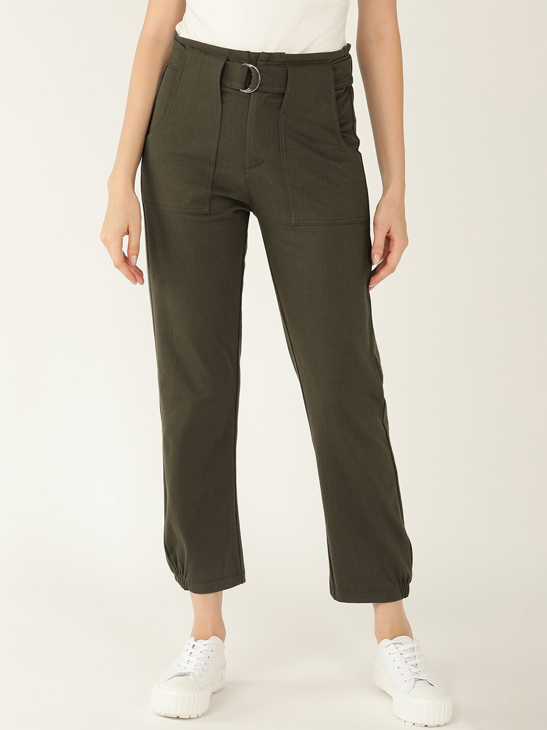 

Mast & Harbour Women Olive Green High-Rise Regular Fit Cotton Joggers