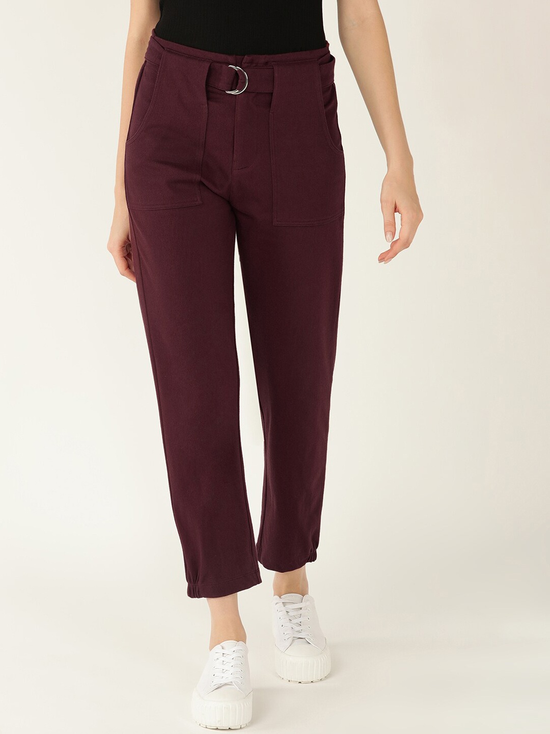 

Mast & Harbour Women Regular Fit Mid-Rise Trouser, Maroon