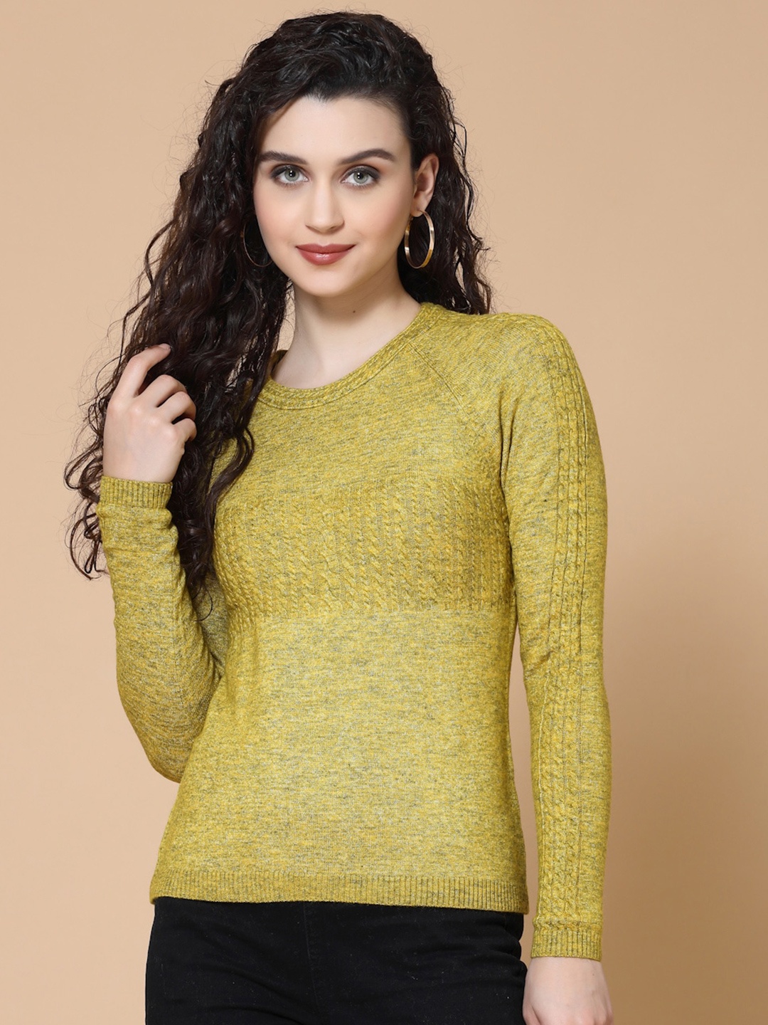 

DressBerry Yellow Cable Knit Self Designed Acrylic Pullover