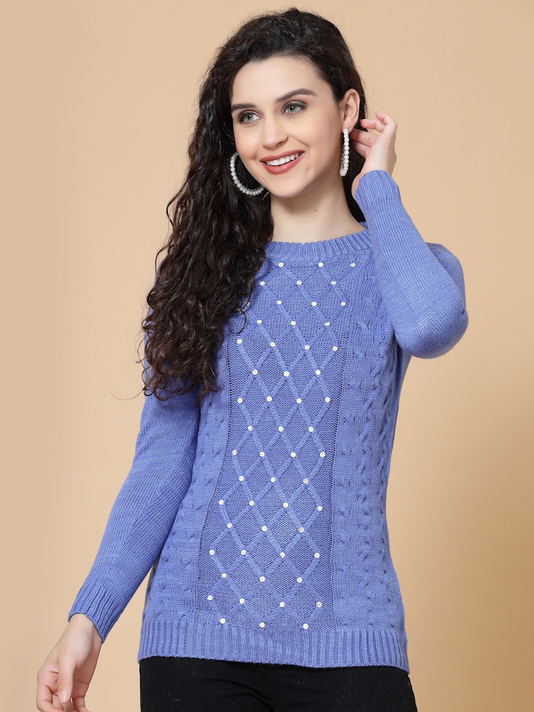 

DressBerry Blue & White Checked Acrylic Pullover