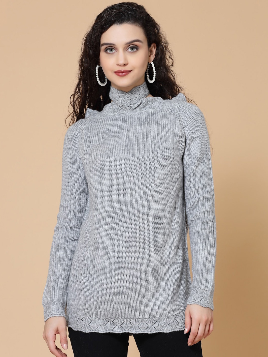 

DressBerry Grey Ribbed Turtle Neck Acrylic Pullover