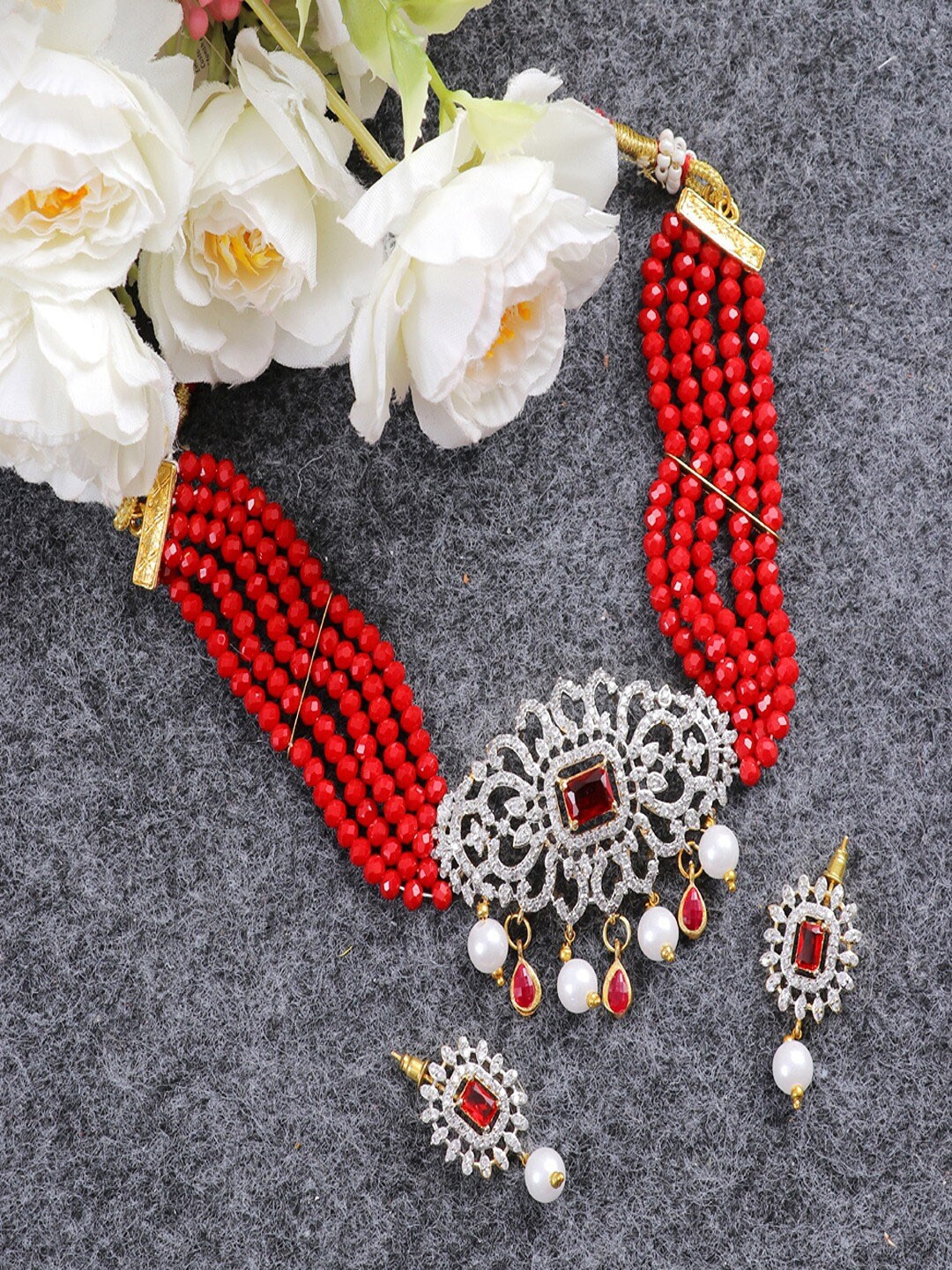 

UNIVERSITY TRENDZ Gold-Plated AD-Studded Jewellery Set