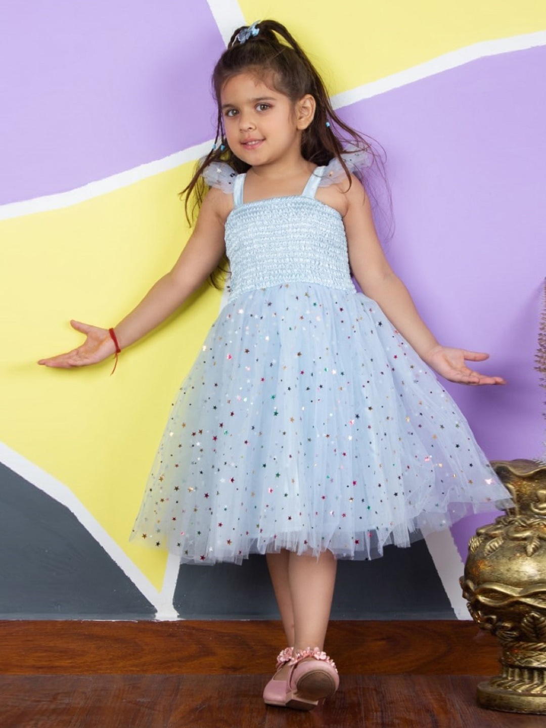 

Bella Moda Girls Embellished Satin Fit & Flare Dress, Blue