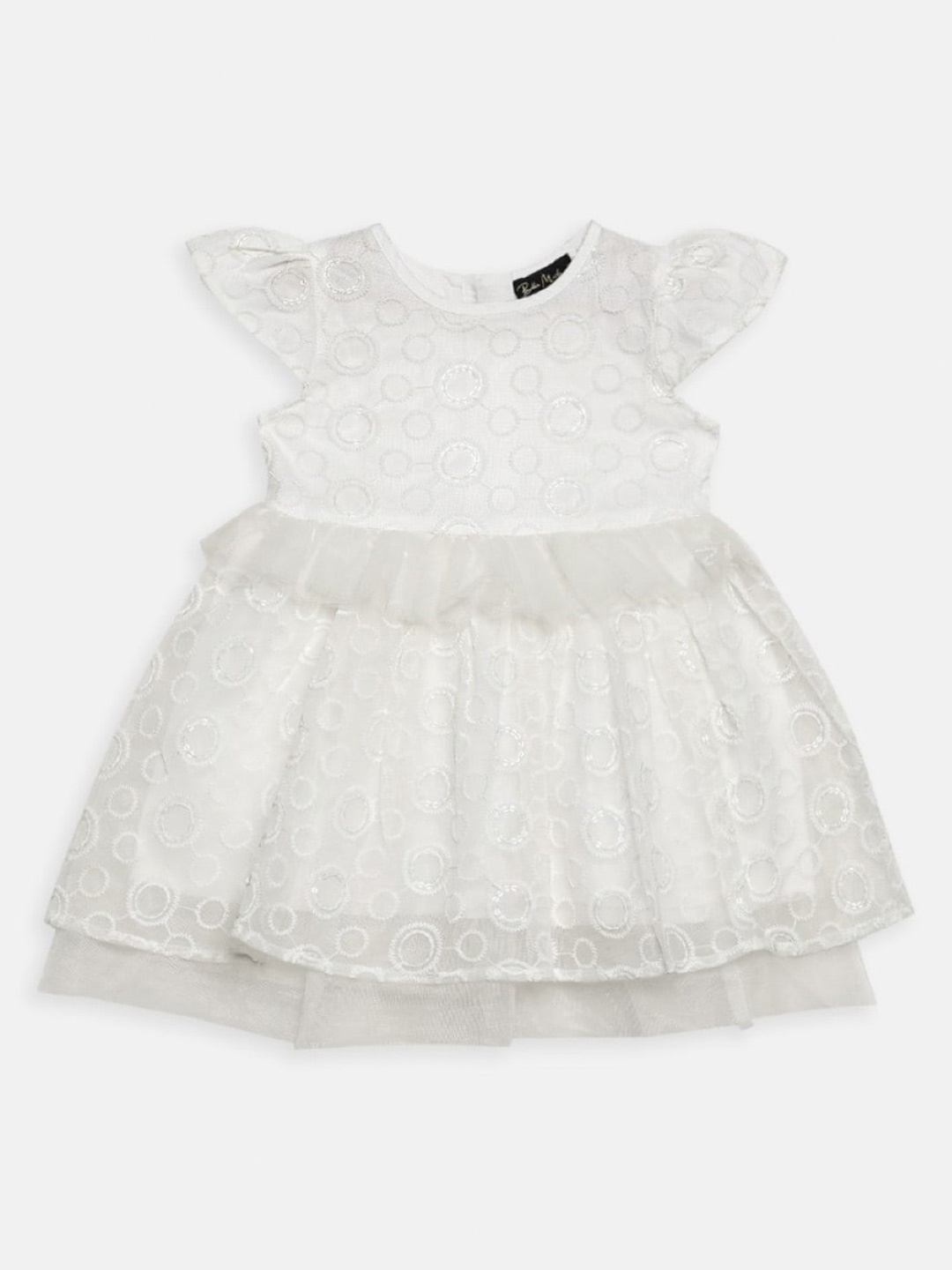 

Bella Moda Girls Geometric Embroidered Satin Fit & Flare Dress, White