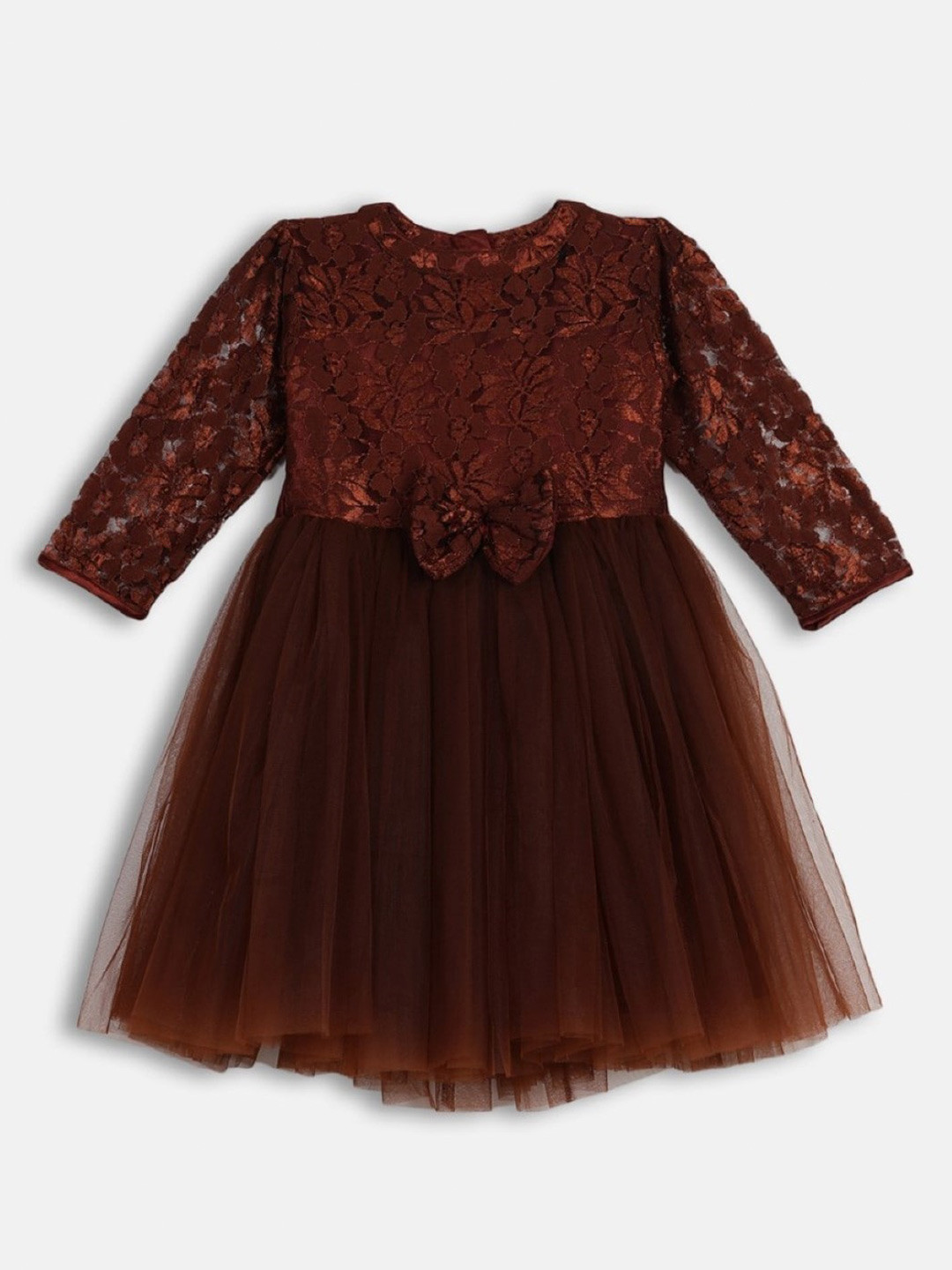 

Bella Moda Girls Floral Laced Satin Fit & Flare Dress, Brown