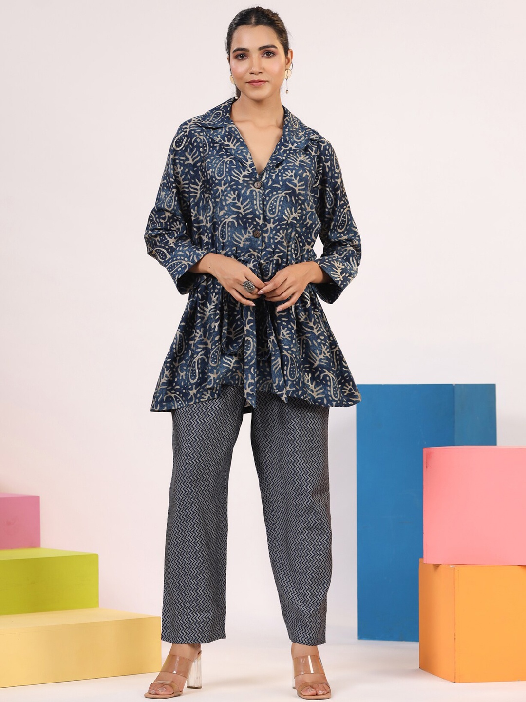 

Rangeelo Printed Tunic With Trousers, Blue