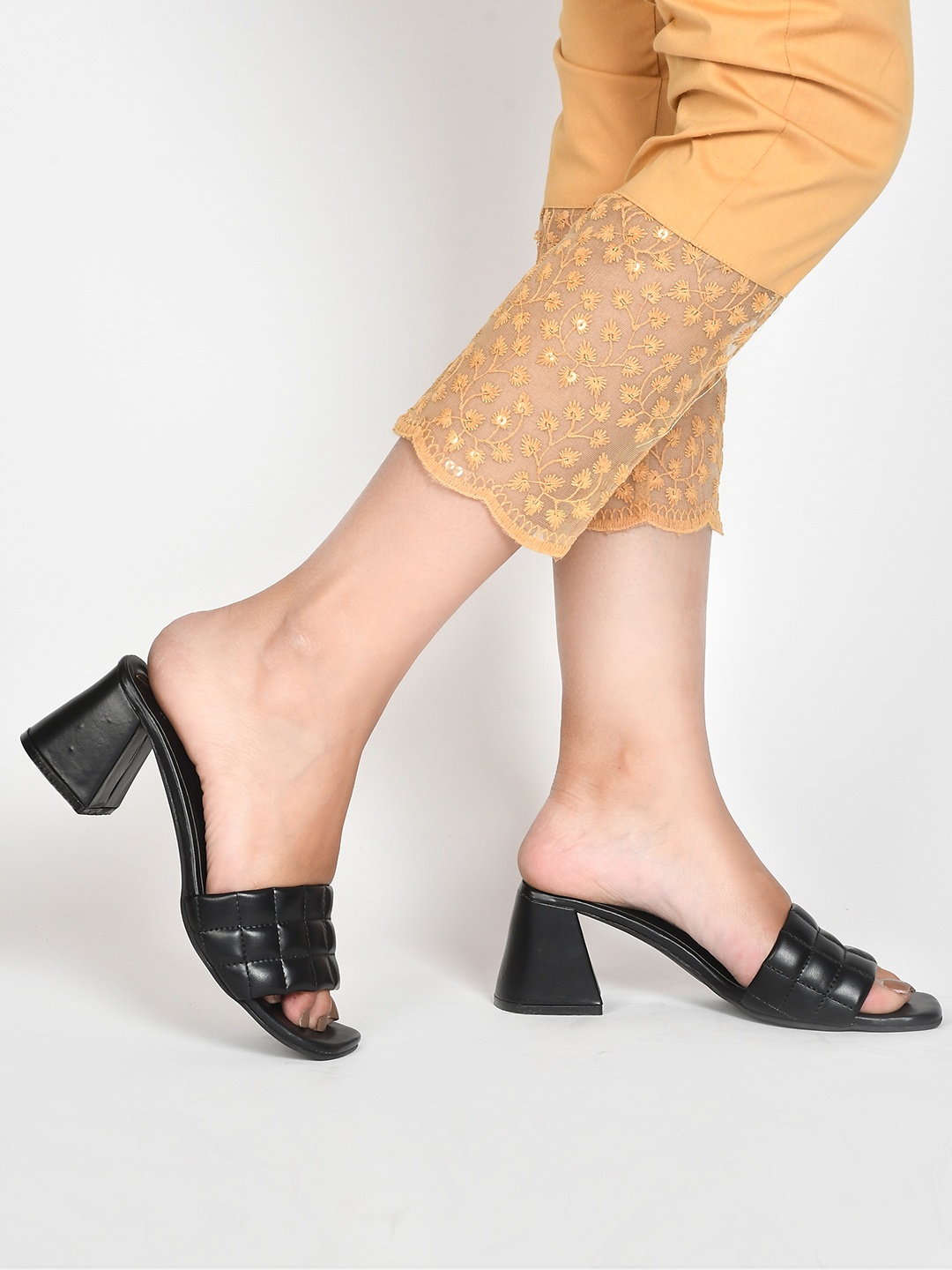 

JM Looks Square Toe Block Heels, Black