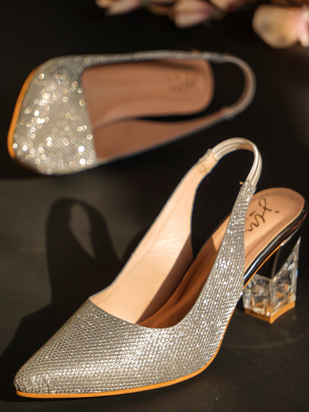 

JM Looks Embellished Block Pumps, Grey